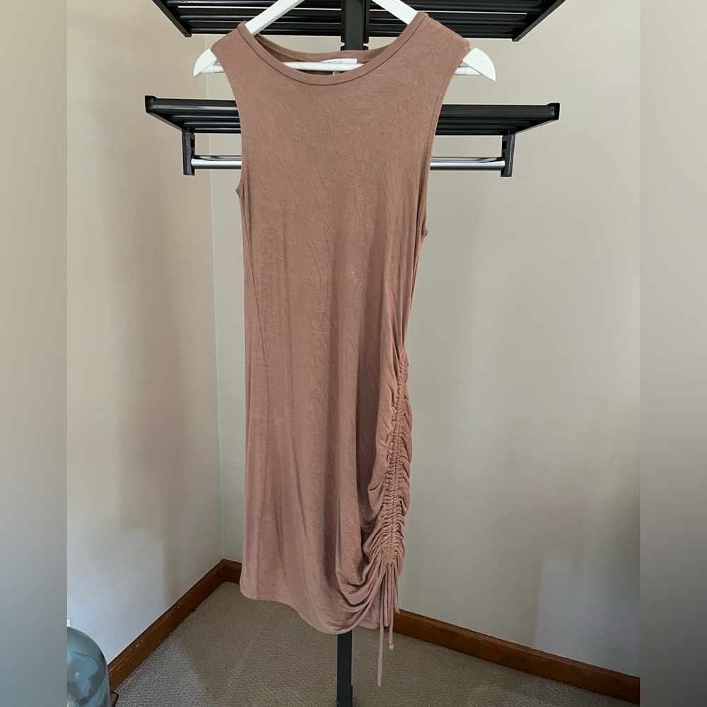 Ruched Tan Mini Dress
